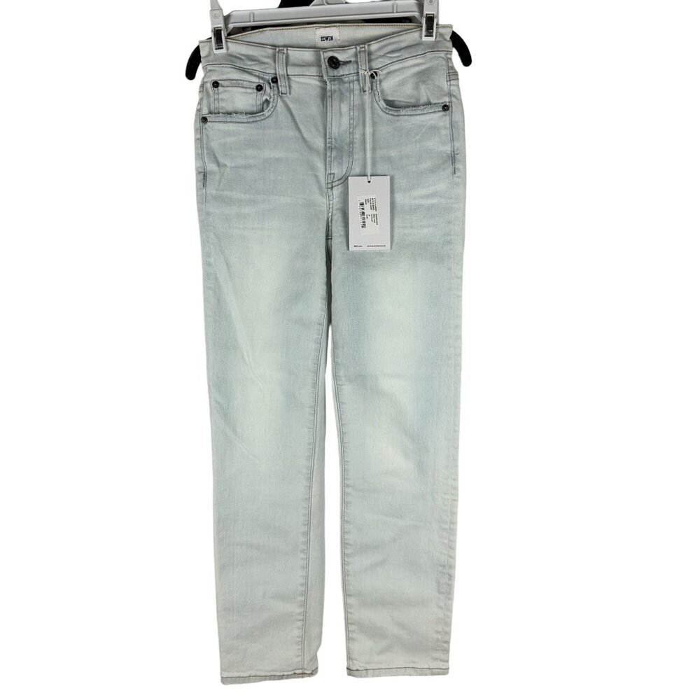 Edwin Bree Crop Slim Straight Jeans Outcast 24 Light Wash Denim Womens Fitted